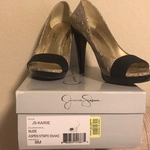 Jessica Simpson Kairie Nude Snakeskin Heels